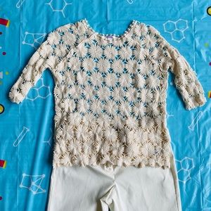 Cream 3/4 sleeve romantic shirt size L